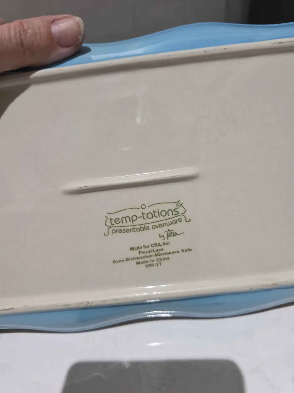 Temp-Tations Blue and Cream Ceramic Divided Server Set Of 2
